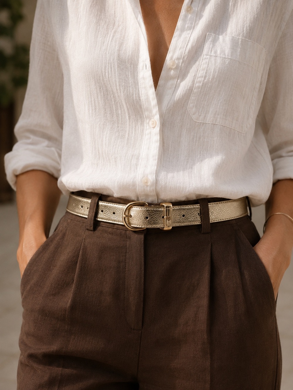 Persaman Made in Italy Metallic Gold Leather Belt NWT Luxury Style